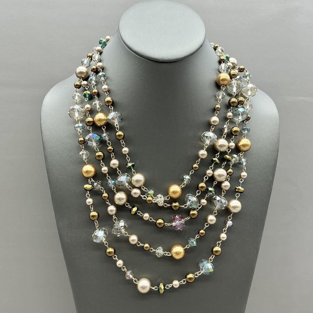 Aldo Necklace Multi Strand Beaded Faux Pearl Crystal Multicolor Statement Womens